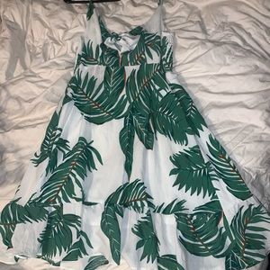 Green and white tropical summer dress